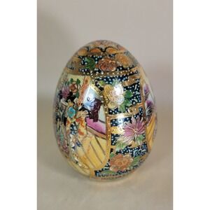 Vintage Chinese Satsuma Egg Geisha Girls Motif Hand Painted Moriage Porcelain 9"